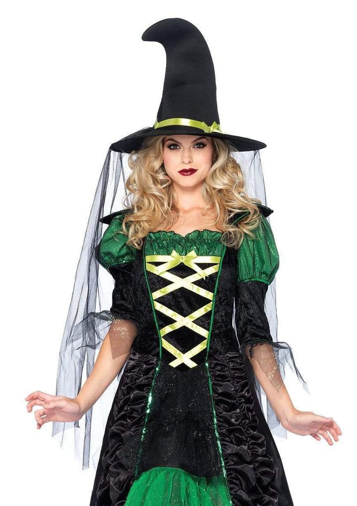 Storybook Witch Tiered Glitter Tulle Dress and Witch Hat with Veil