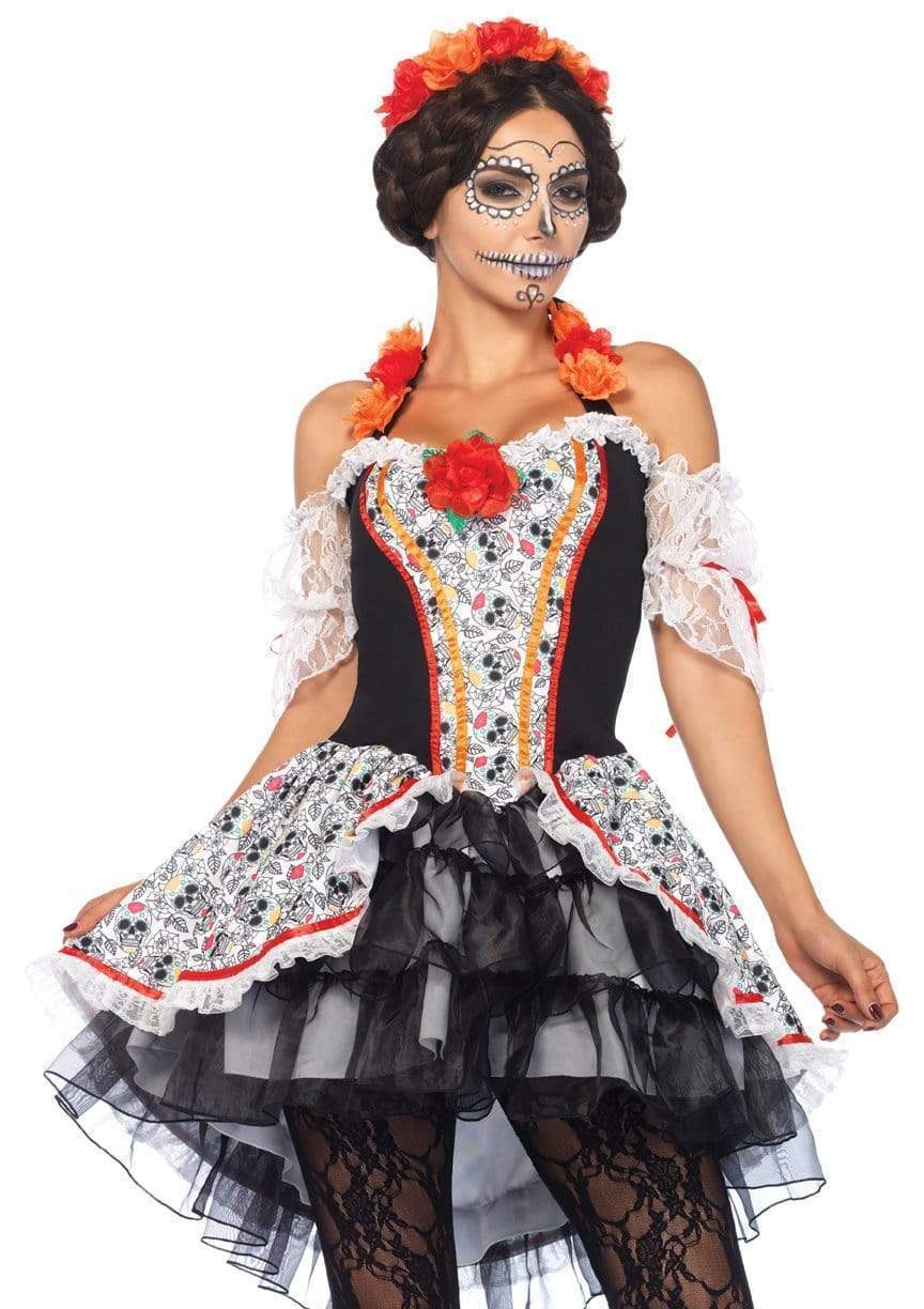 Sugar Skull Senorita High-Low Halter Dress and Floral Headband