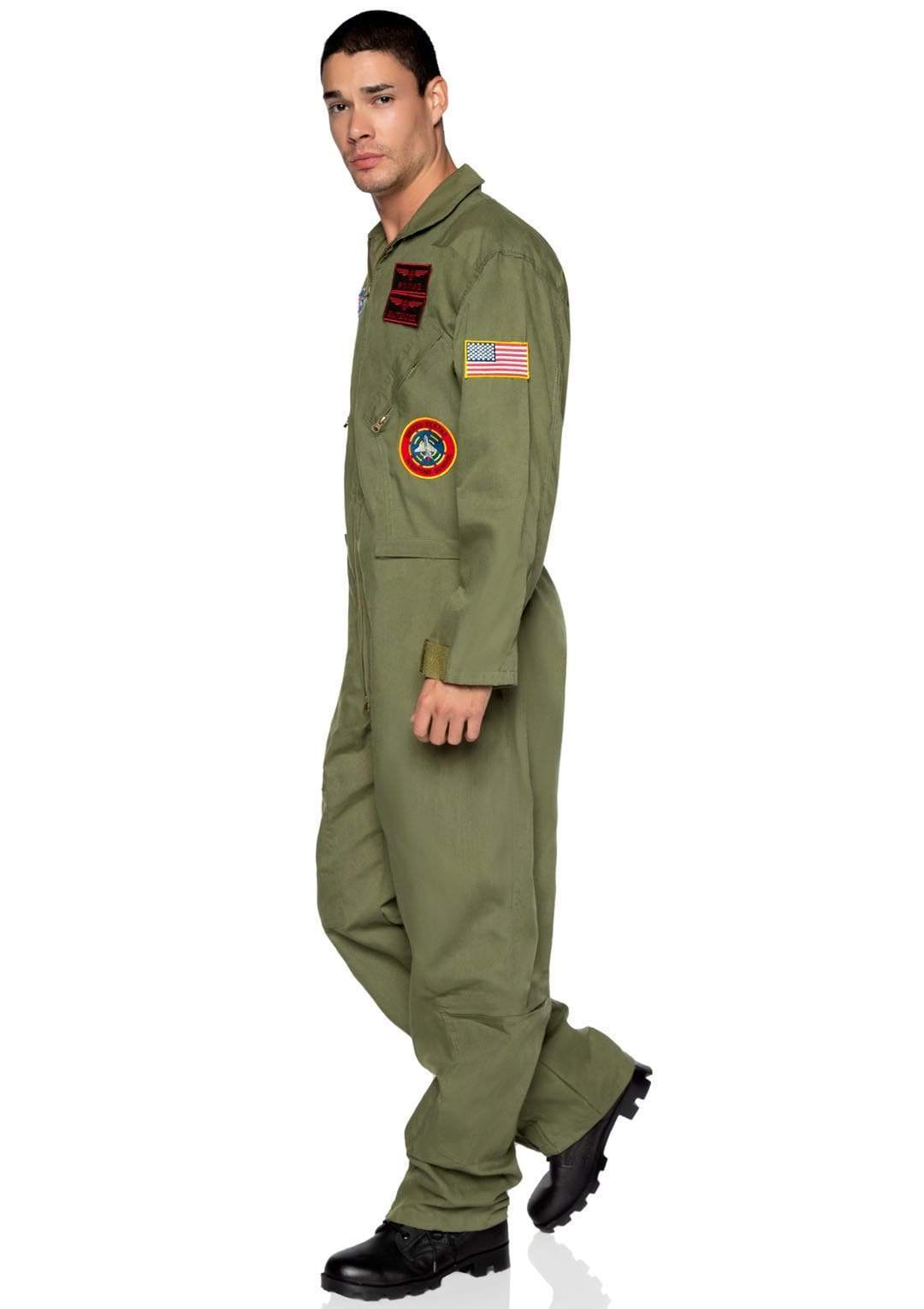 Top Gun Front Zip Flight Suit with Maverick and Goose Name Badges Men's Costume