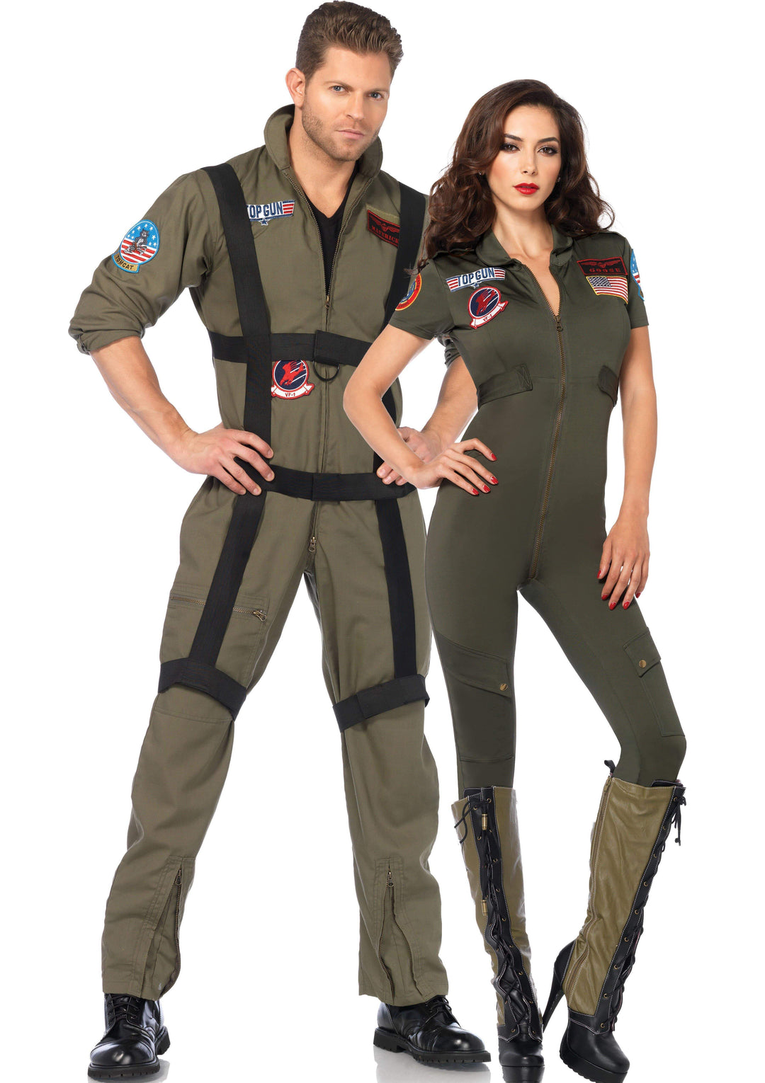 Top Gun Spandex Flight Suit Catsuit with Maverick and Goose Name Badges