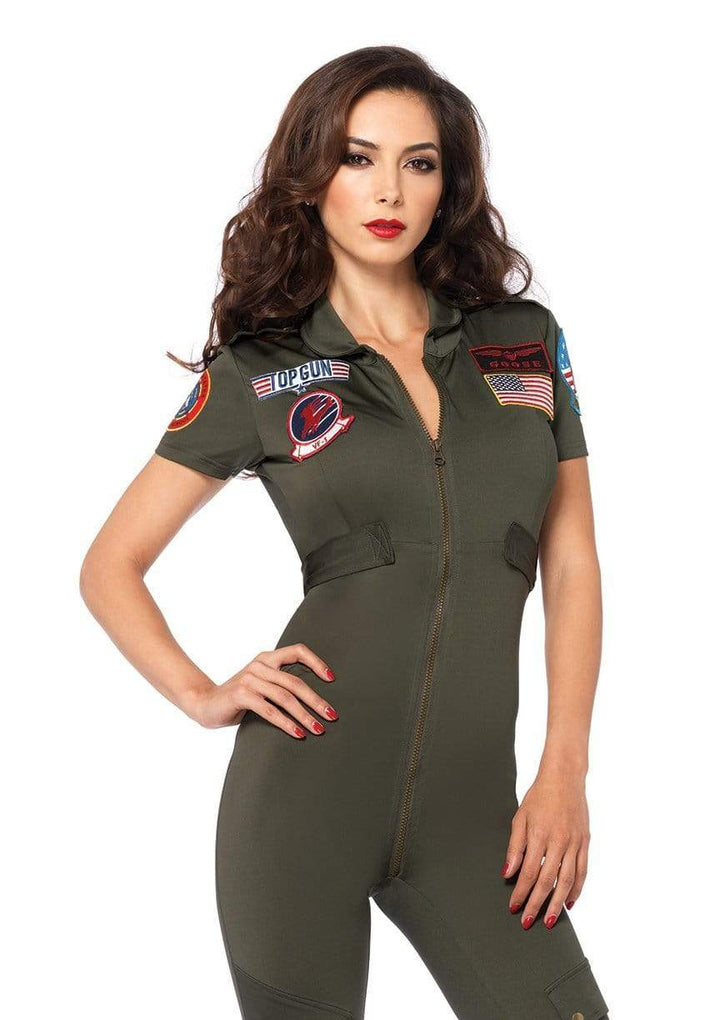 Top Gun Spandex Flight Suit Catsuit with Maverick and Goose Name Badges