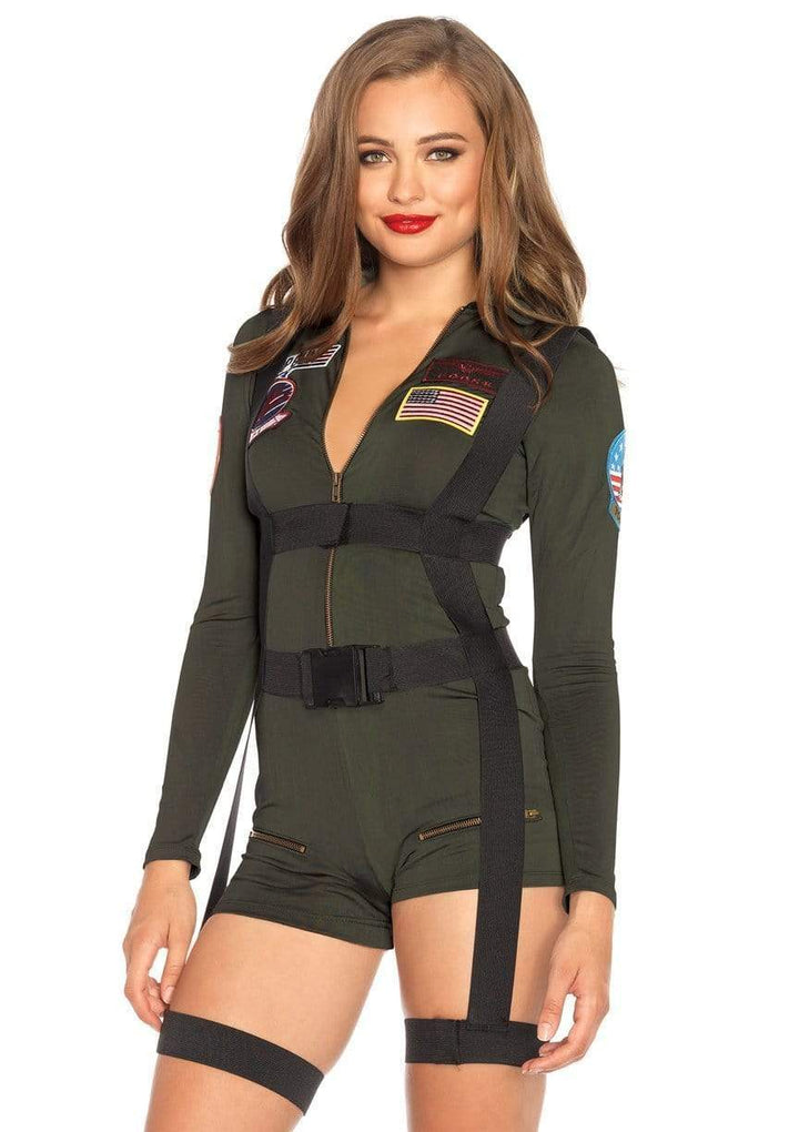 Top Gun Flight Suit Romper with Body Harness with Interchangeable Name Badges