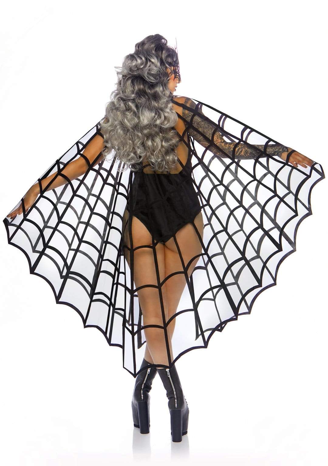 Velvet Flocked Spider Web Full Cape with Satin Tie