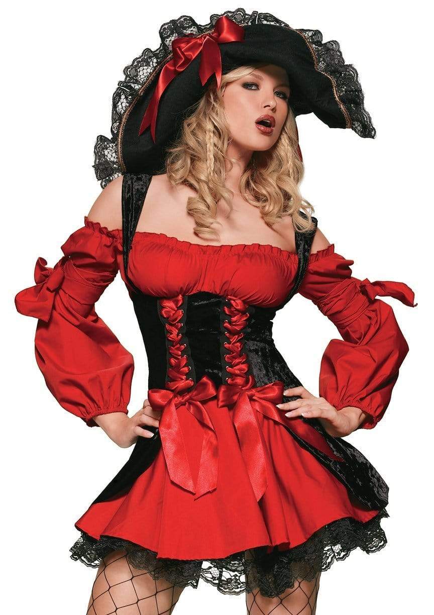 Vixen Pirate Wench Corset Dress with Peasant Top and Layered Skirt