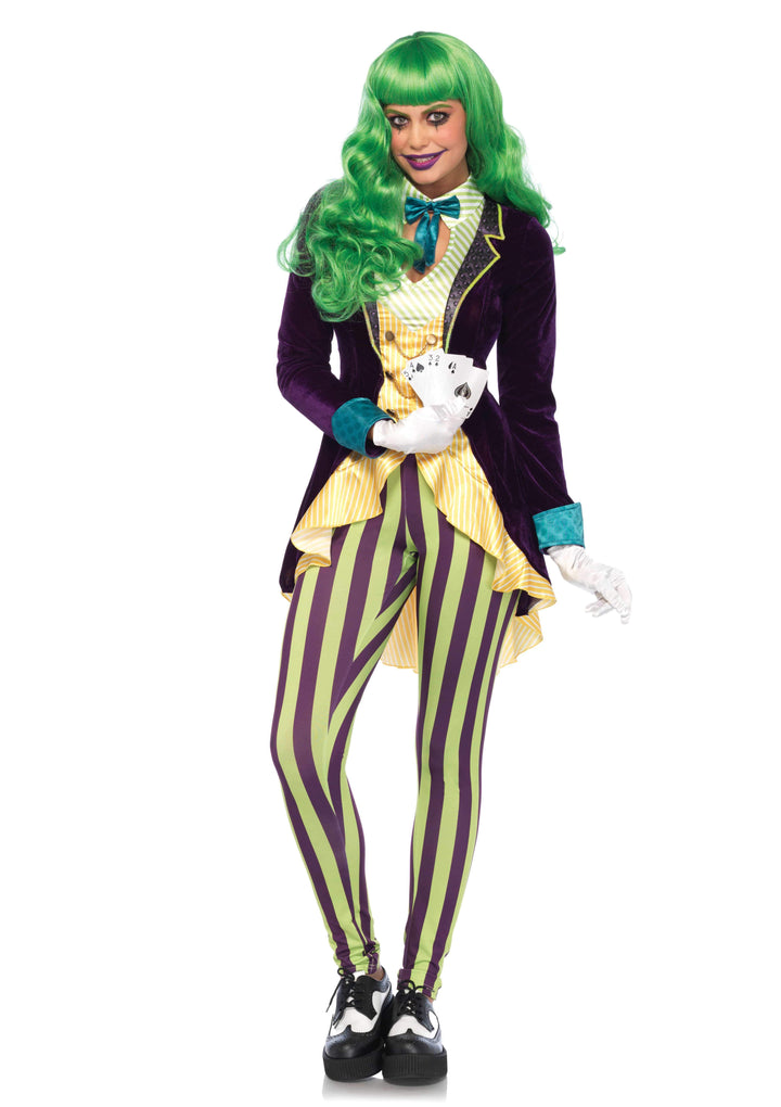 Wicked Trickster High-Low Jacket with Attached Bow and Striped Legging