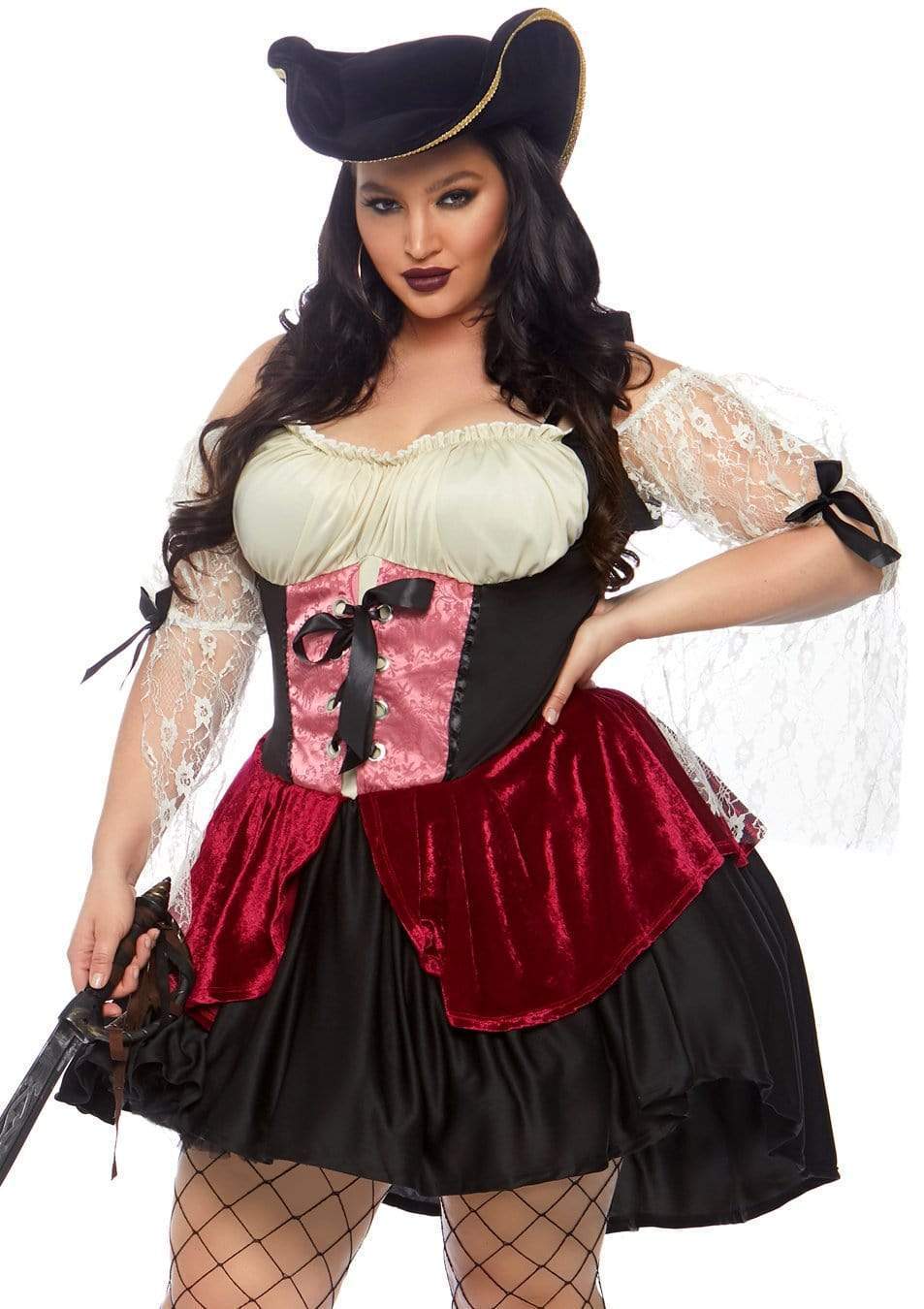 Wicked Wench Pirate Peasant High-Low Plus Dress with Ruffle Trim