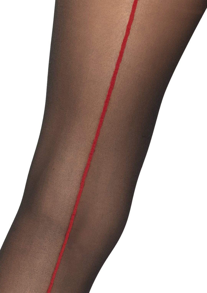 Black Sheer Pantyhose and Red Backseam with Bow Accent