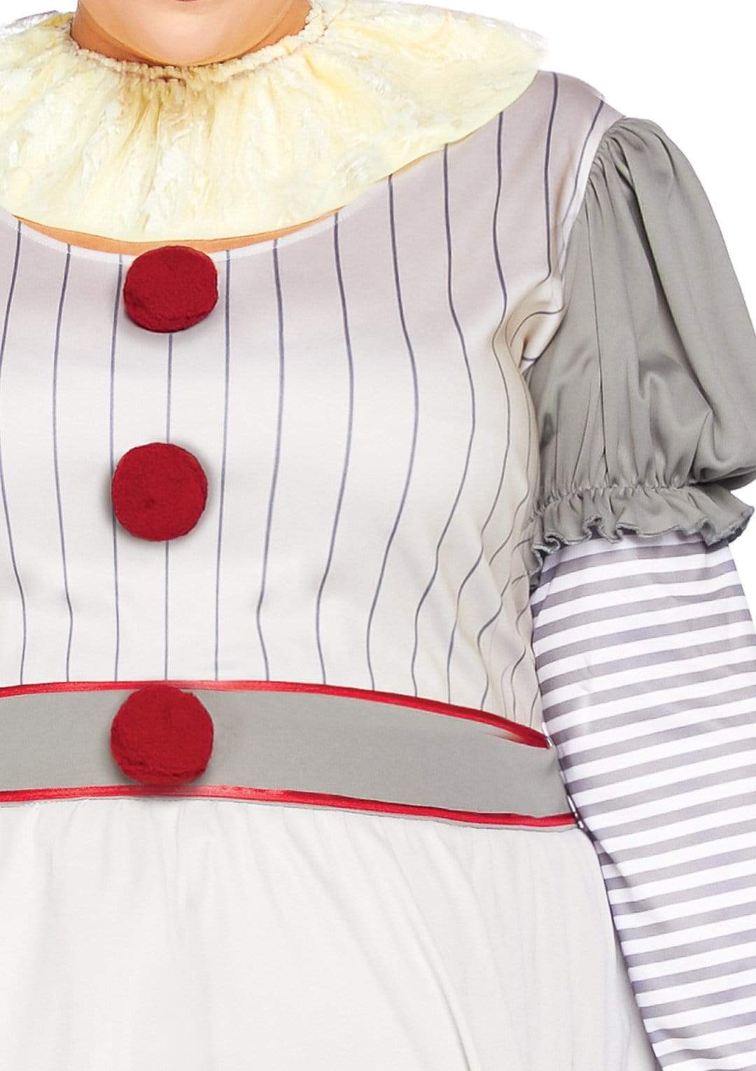 Creepy Clown Striped Plus Dress with Pom-Pom Accents and Neck Piece