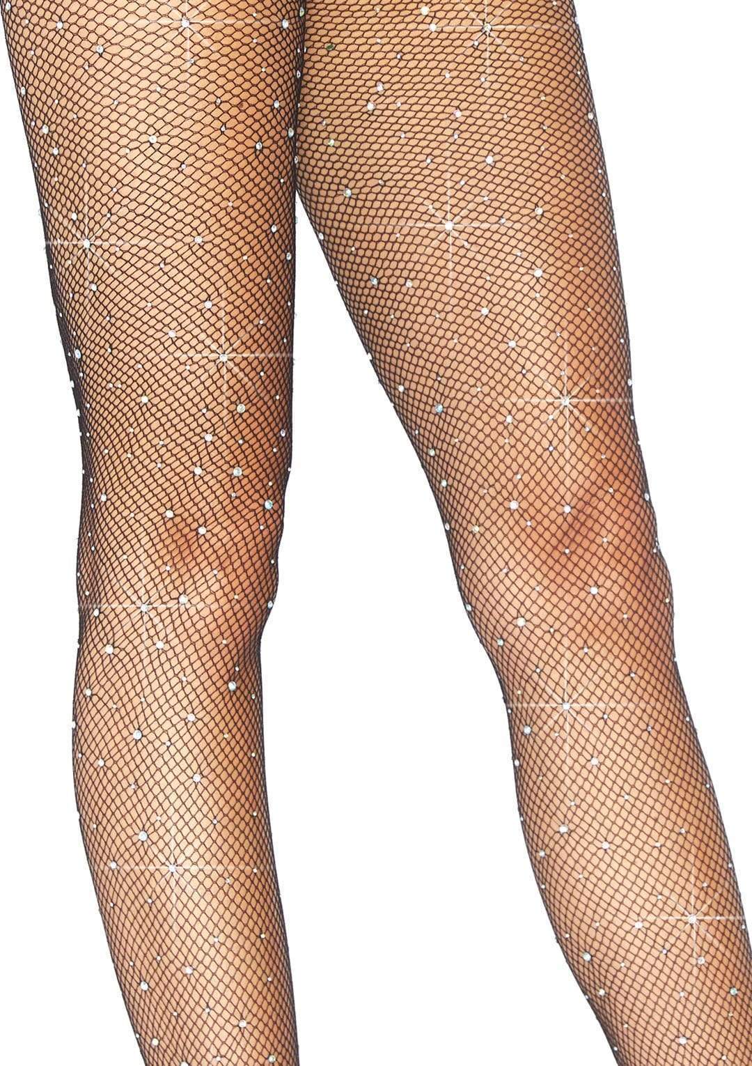 Fishnet Pantyhose with Multi-Sized Iridescent Rhinestones