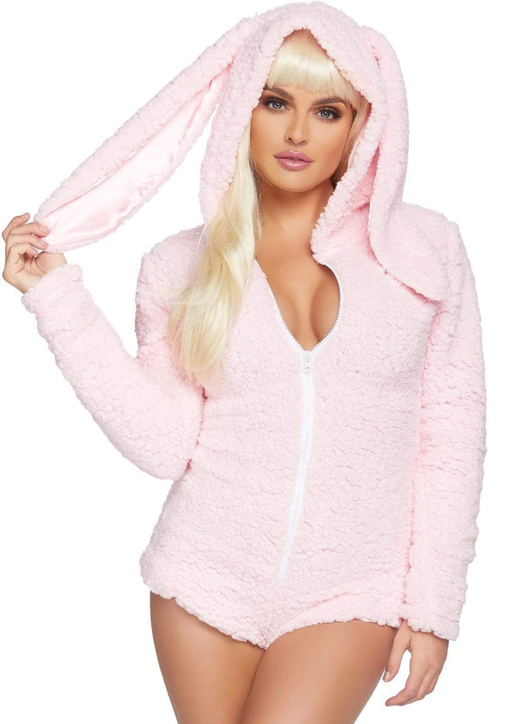 Cuddle Bunny Plush Romper with Attached Tail and Ear Hood