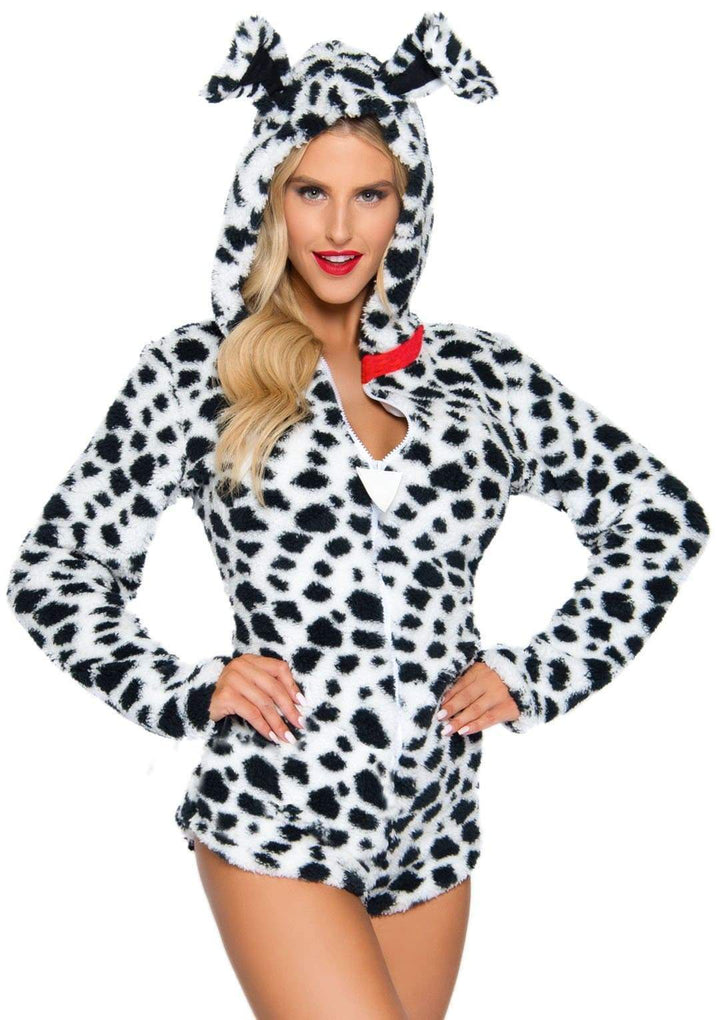 Darling Dalmatian Plush Romper with Attached Tail and Ear Hood