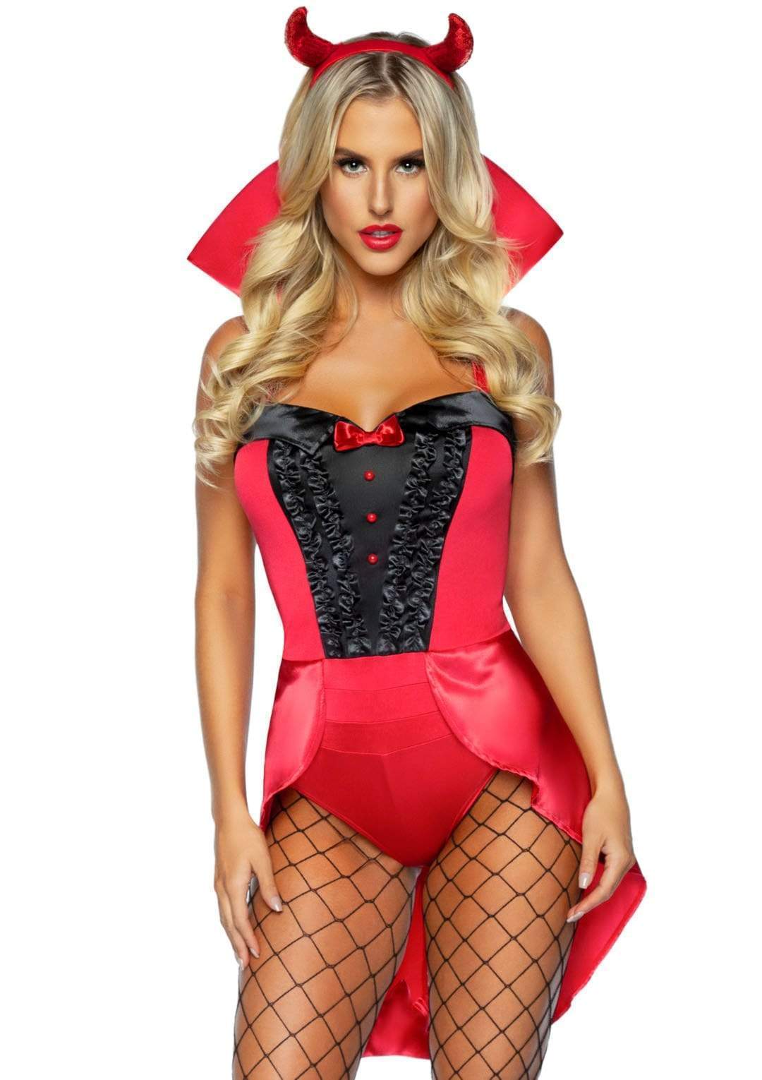 Devilish Tux and Tails Bodysuit with Pin-on Fork Tail and Devil Horn Headband