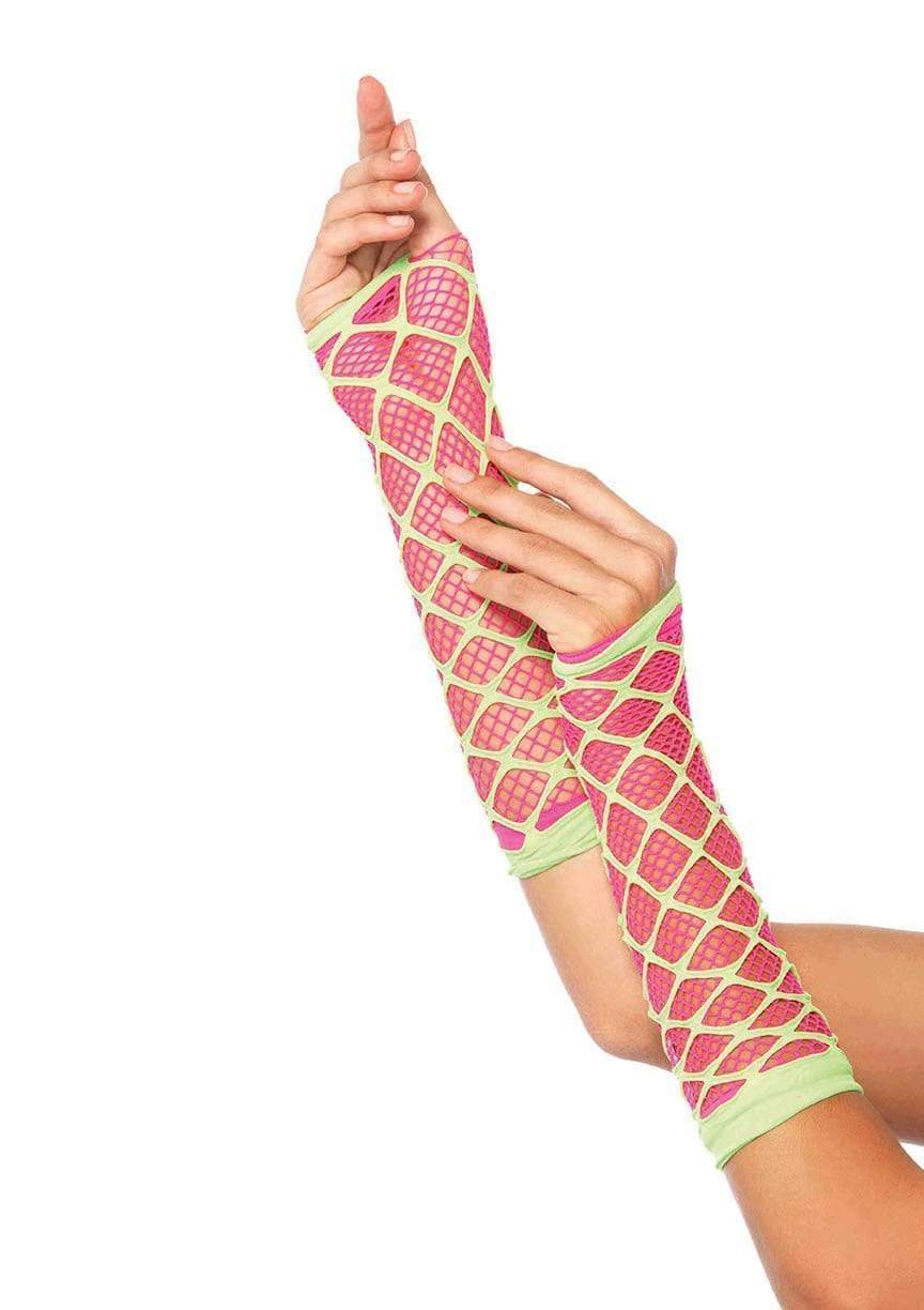 Neon Fishnet Arm Warmer with Web Overlay