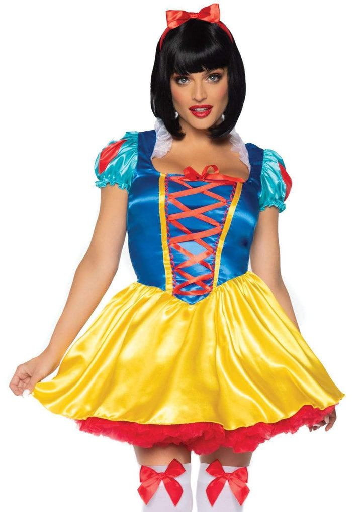 Snow White Dress with Corset Front Ribbon and Satin Bow Headband