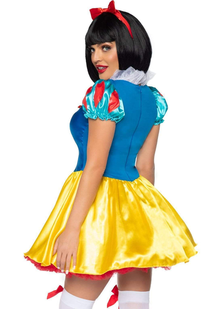 Snow White Dress with Corset Front Ribbon and Satin Bow Headband