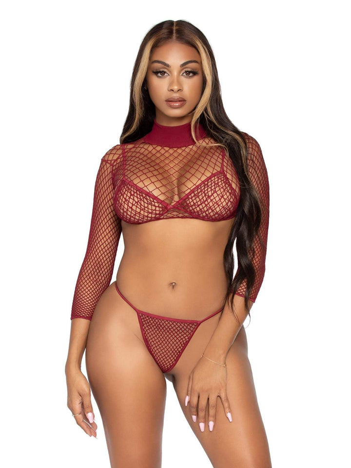 Sexy Fishnet G-String Bikini with Long Sleeved Crop Top