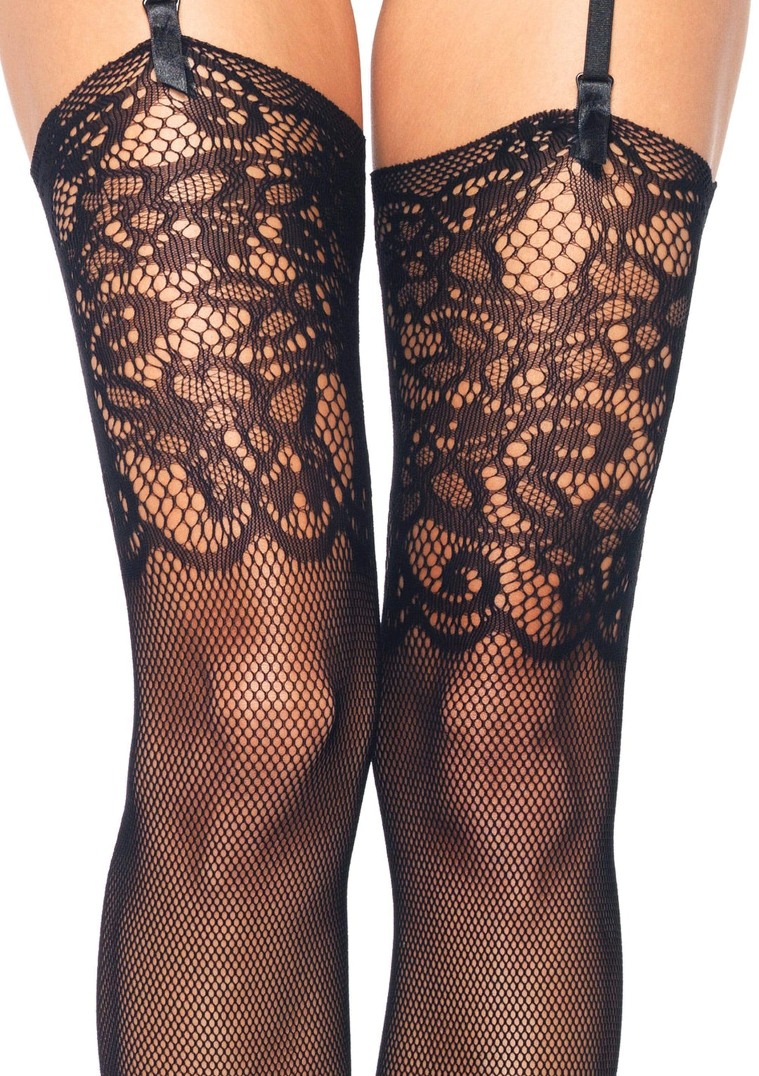 Fishnet Stocking with Jacquard Lace Top