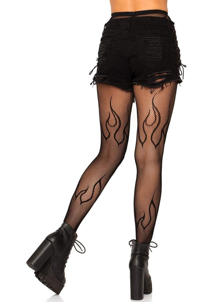 Fishnet Pantyhose with Flame Details