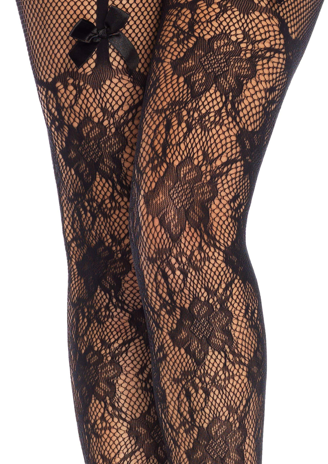 Fleur de Lace Suspender Pantyhose with Bow Accent