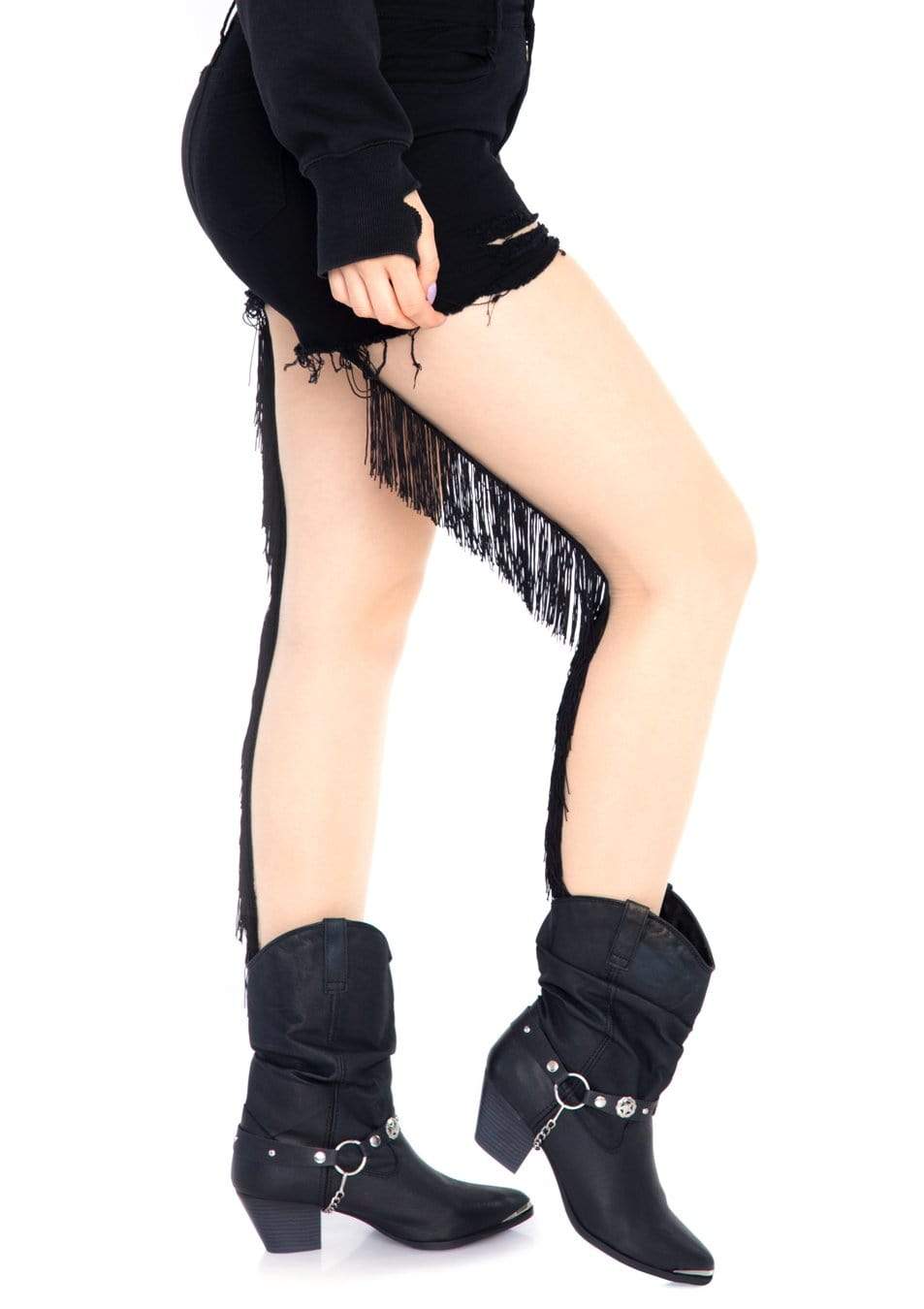 Sheer Pantyhose with Black Fringe Backseam and Fringe Boyshorts Waist