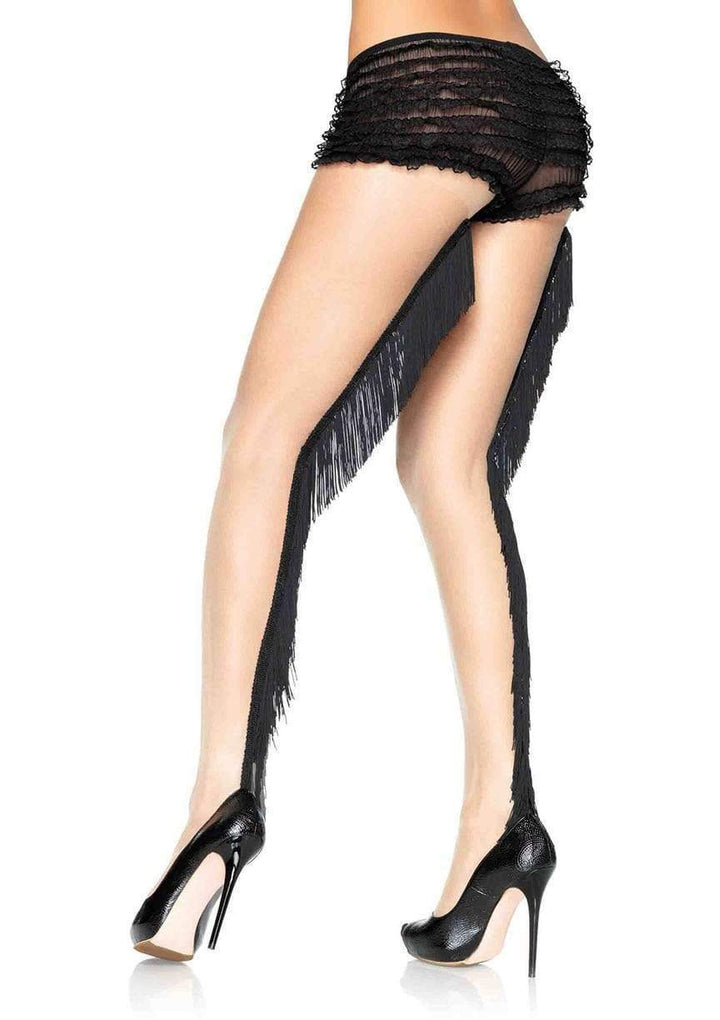 Sheer Pantyhose with Black Fringe Backseam and Fringe Boyshorts Waist