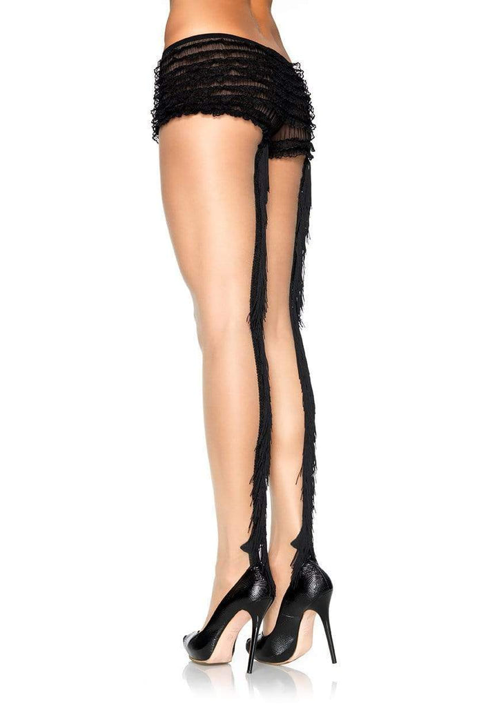 Sheer Pantyhose with Black Fringe Backseam and Fringe Boyshorts Waist