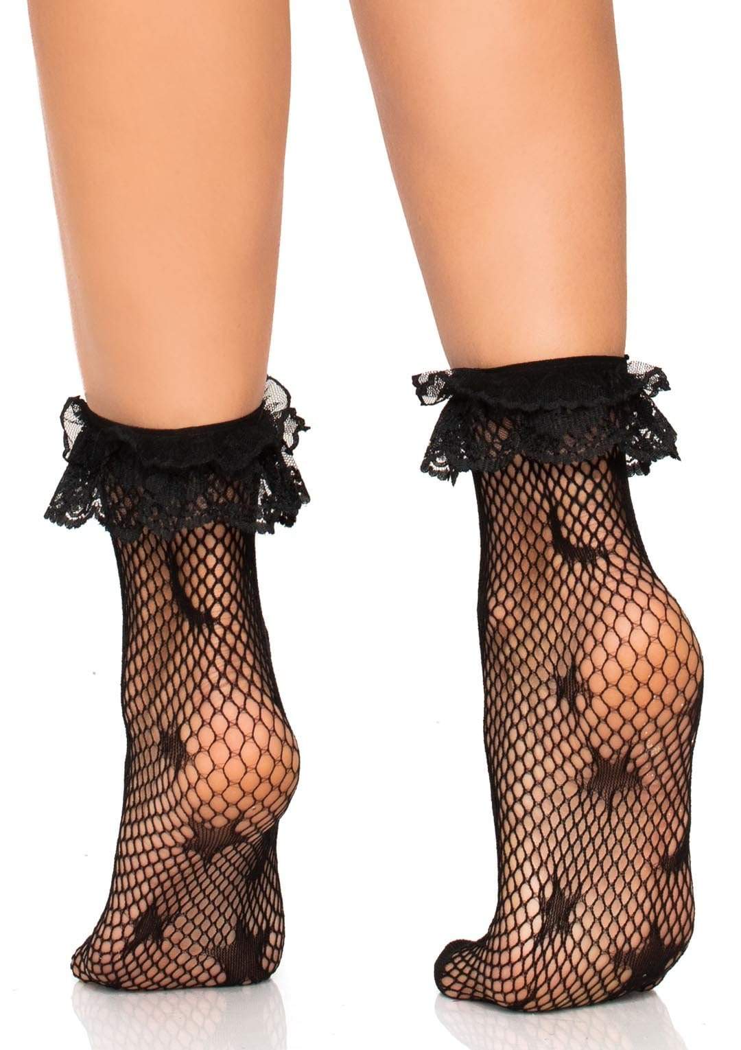 Fishnet Lace Ruffle Ankle with Moon and Stars Details