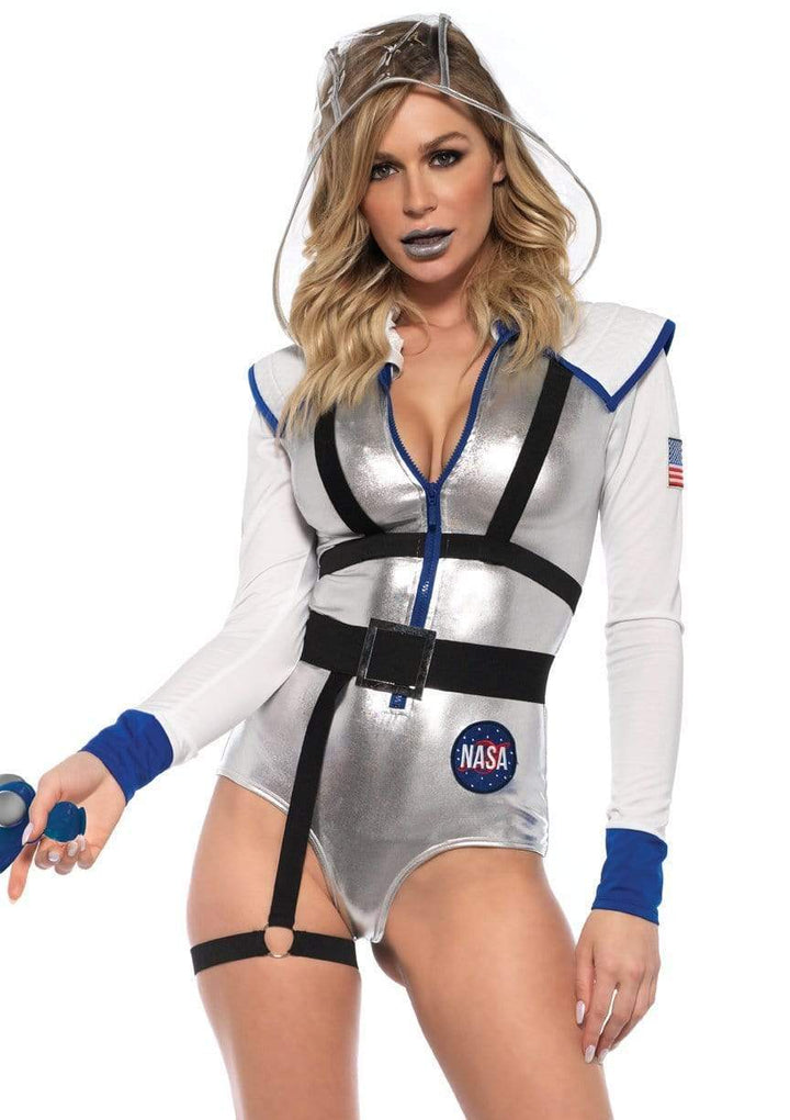 Galaxy Girl Bodysuit with Detachable Hood and Belt with Attached Leg Garter