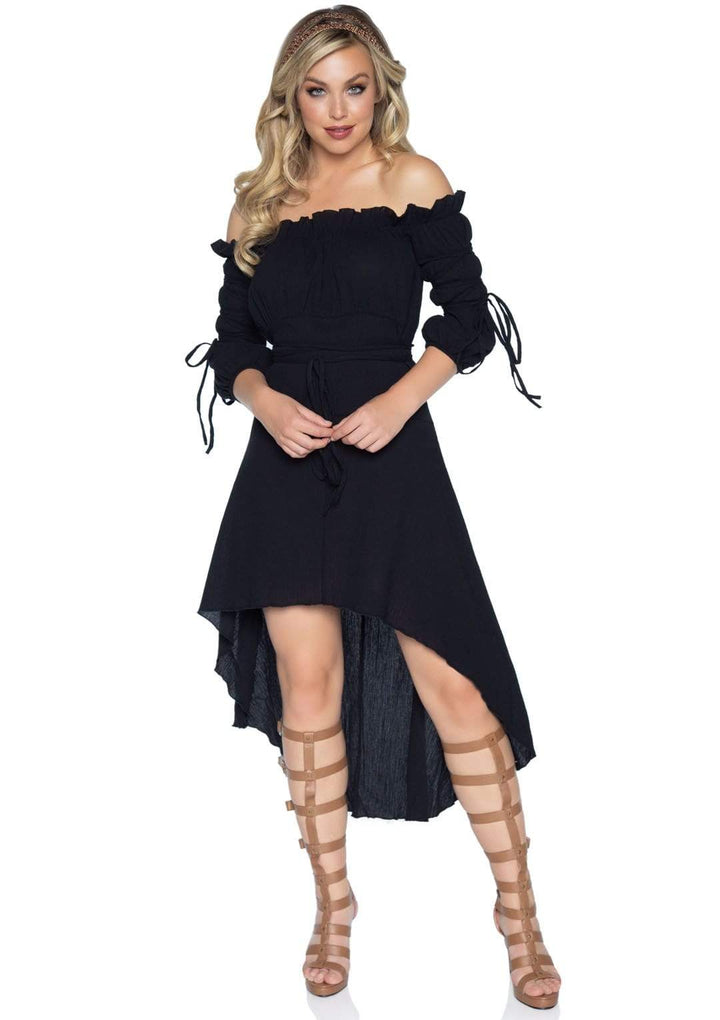 Gauze Peasant High-Low Dress with Tie Up Details