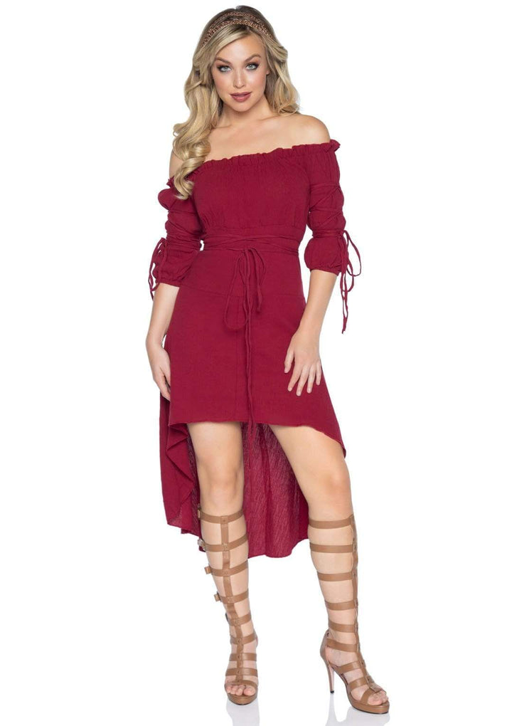 Gauze Peasant High-Low Dress with Tie Up Details