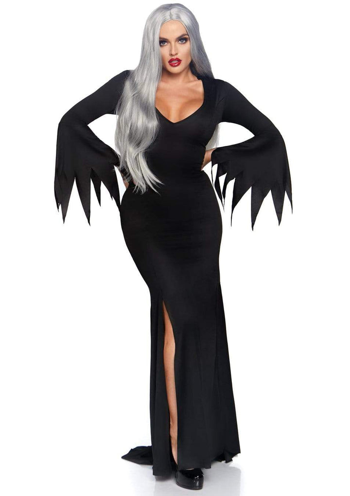 Gothic Black Floor Length Dress with High Side Slit