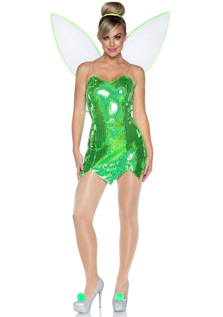 Green Fairy Sequin Dress with Wings and Hair Ribbon