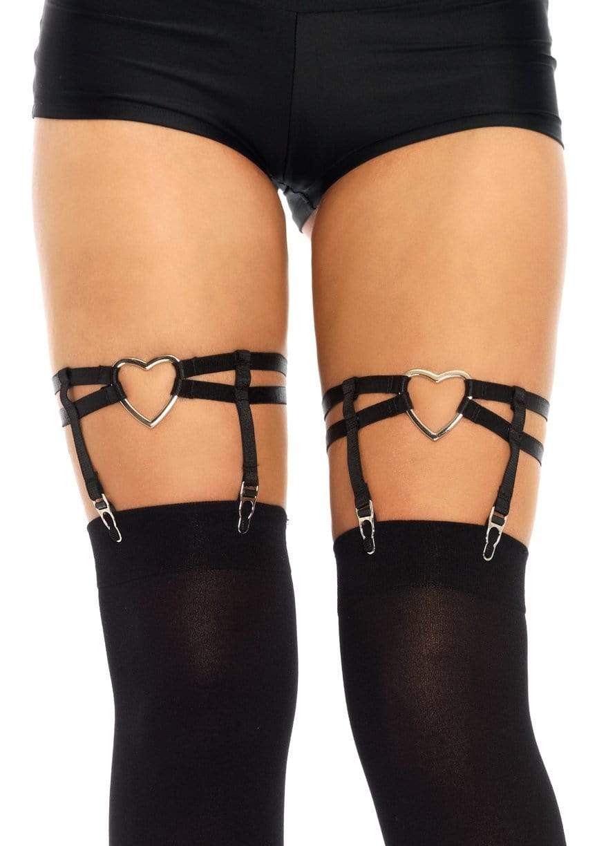 Black Dual Non-Slip Garter with Heart Accents