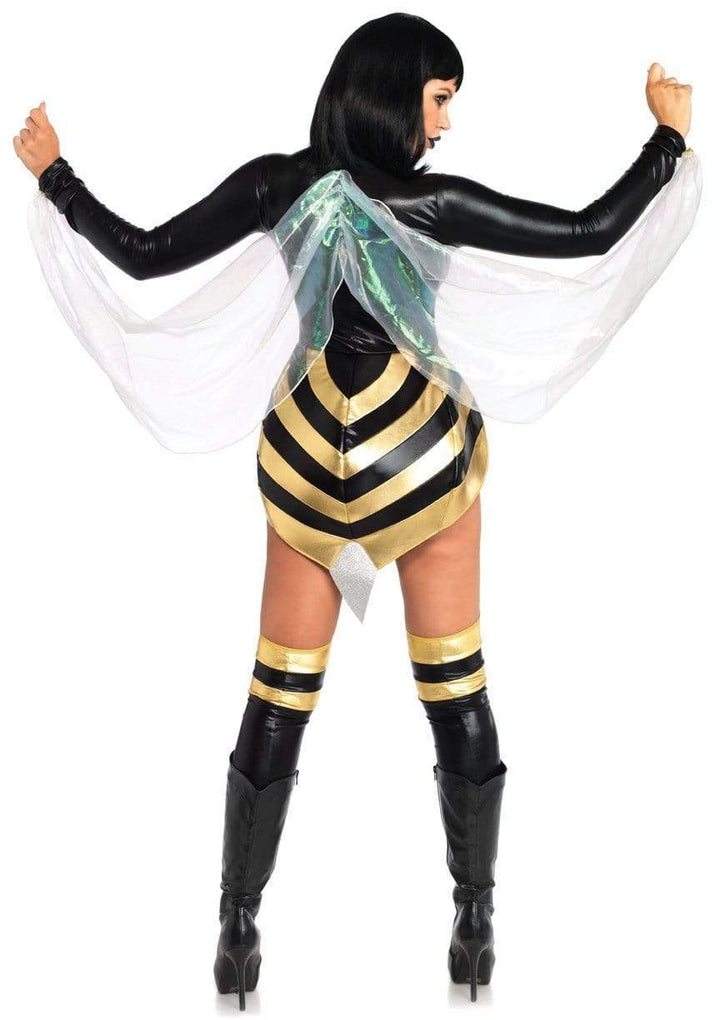 Hornet Honey Wet Look Garter Bodysuit with Iridescent Wings