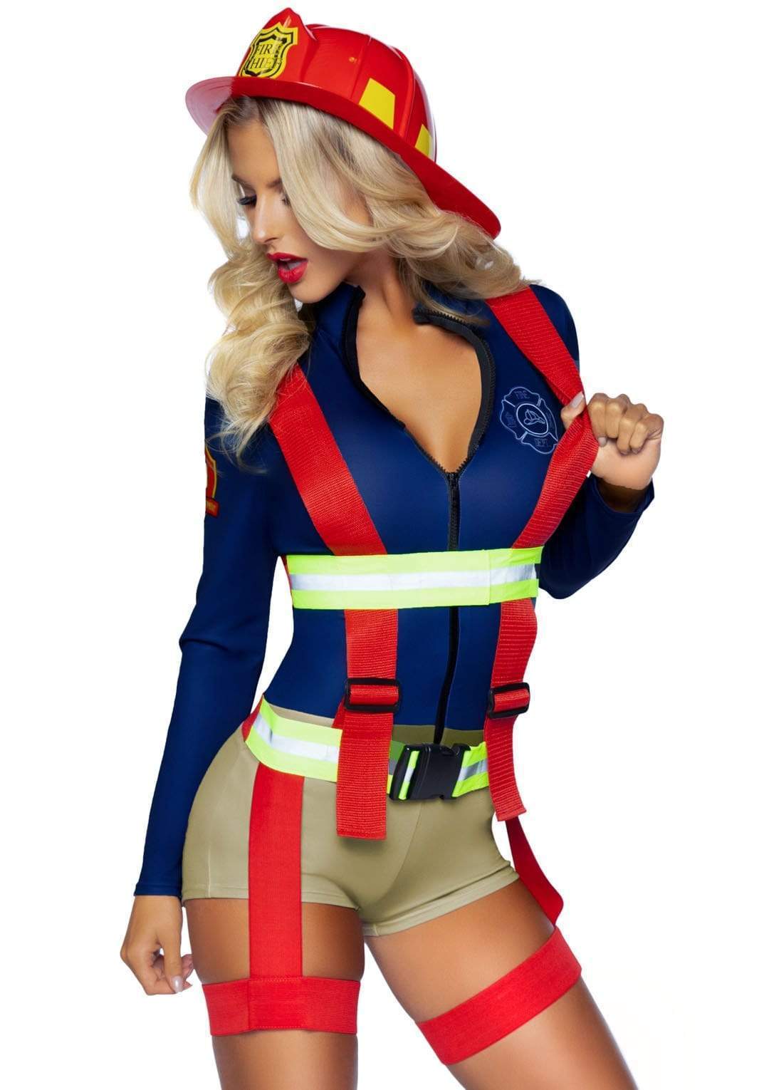 Hot Zone Firefighter Honey Romper with Reflective Garter Suspenders