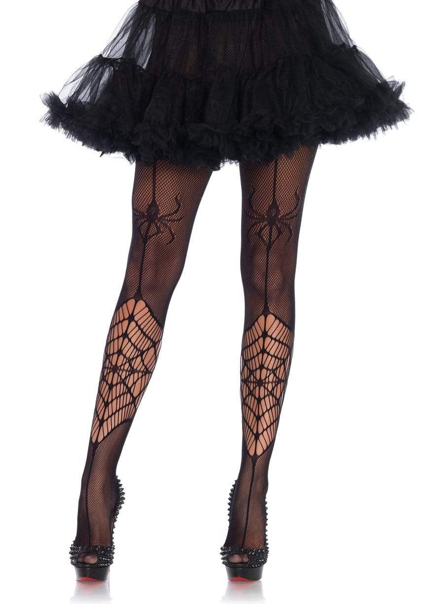 Fishnet Pantyhose with Spider and Web Details