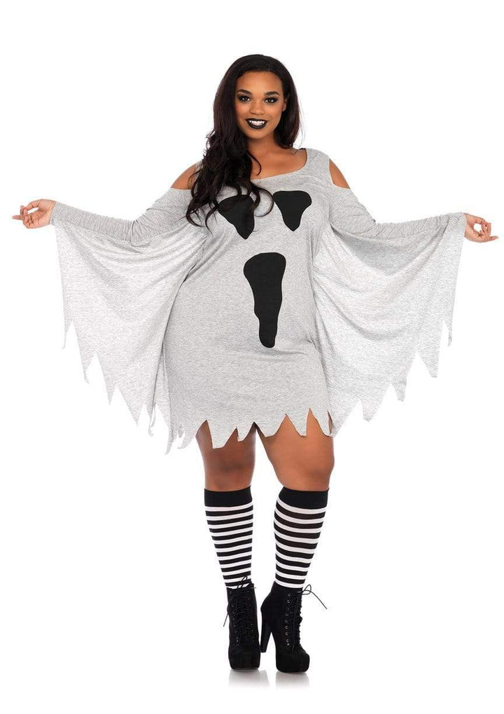 Ghost Jersey Dress with Attached Wing Sleeves and Tattered Hem