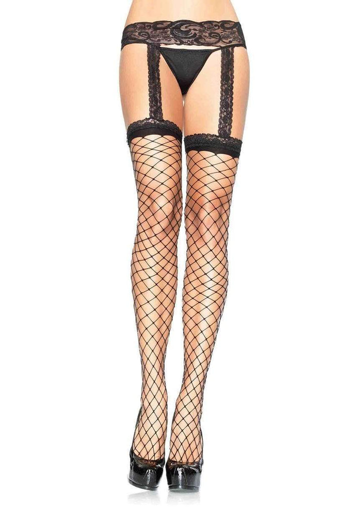 Fence Netting Stocking with Lace Attached Garter Belt