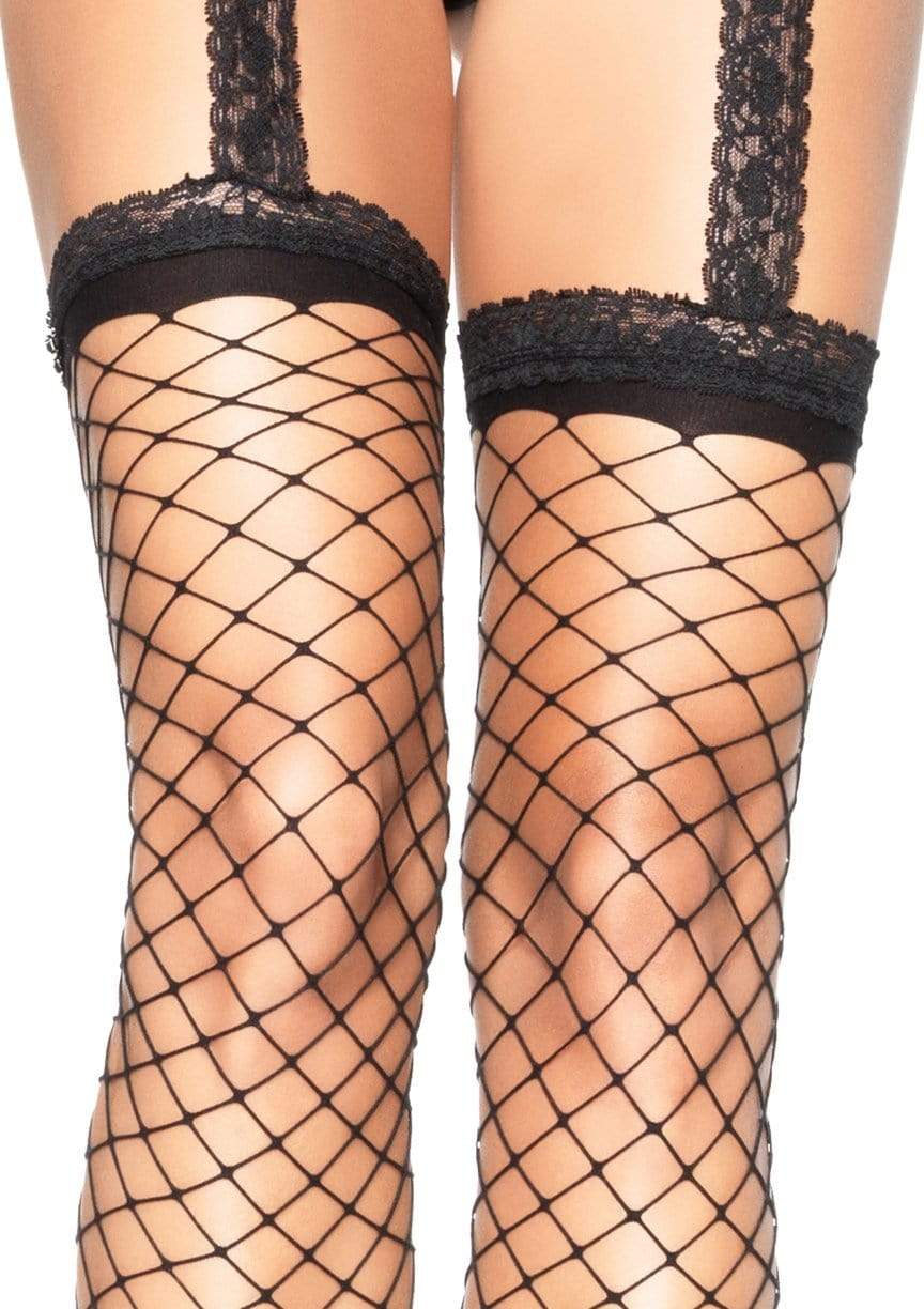 Fence Netting Stocking with Lace Attached Garter Belt
