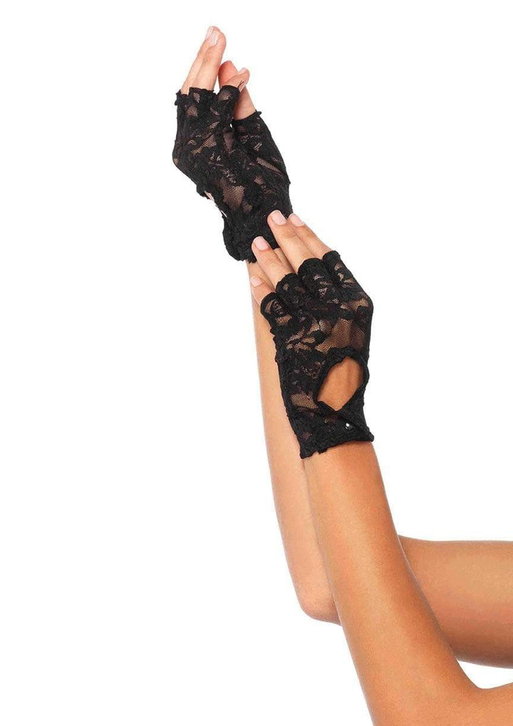 Lace Keyhole Wrist Length Fingerless Gloves