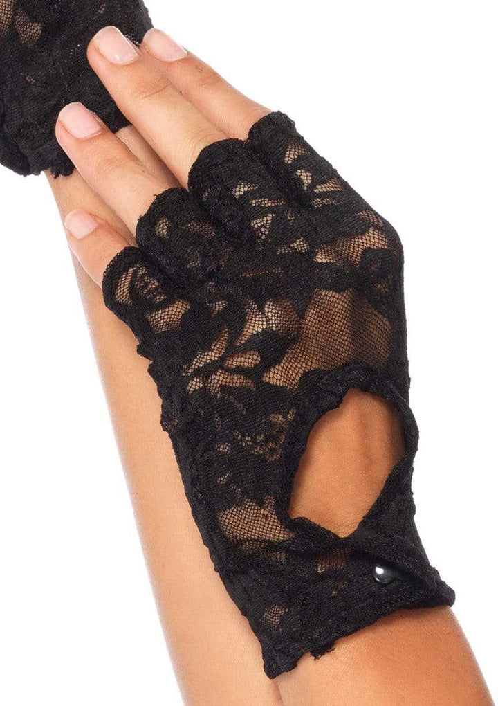 Lace Keyhole Wrist Length Fingerless Gloves