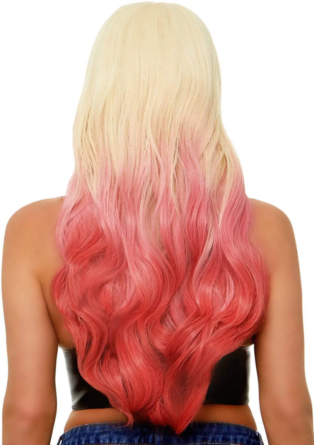 26" Blonde and Pink Ombre Beachy Waves Long Wig