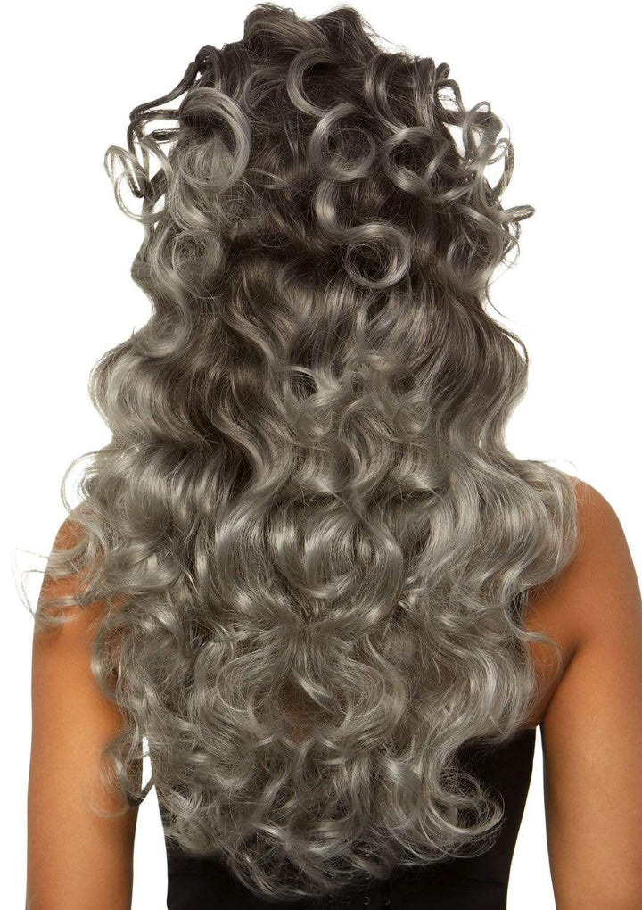 24" Half Up Pony Long Curly Wig with Wispy Bangs