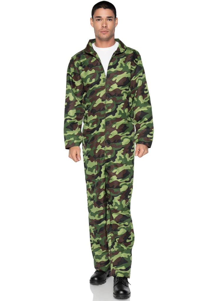 Collared Zip-up Camo Jumpsuit Overall's Men's Costume