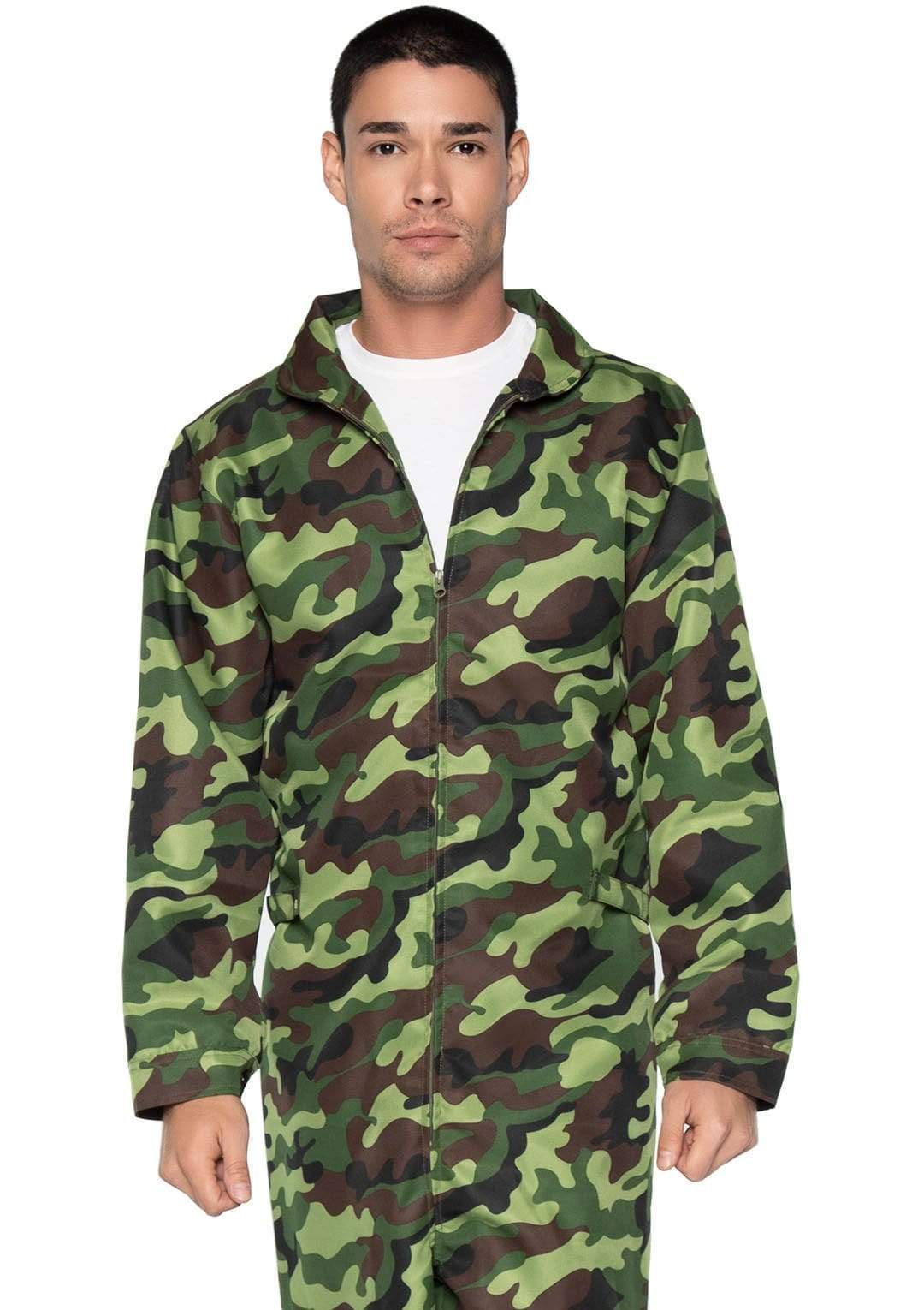 Collared Zip-up Camo Jumpsuit Overall's Men's Costume