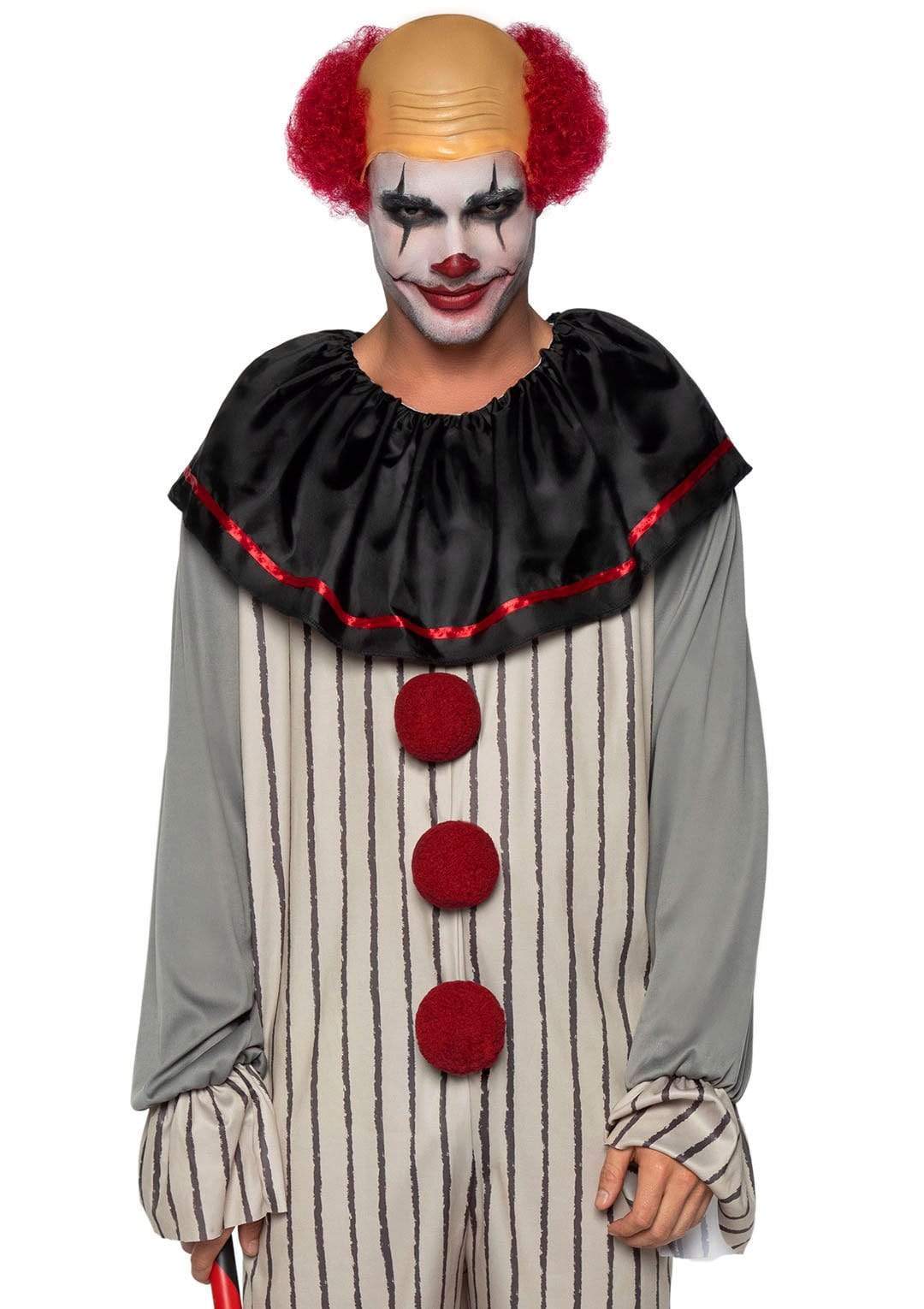 Creepy Clown Striped Jumpsuit with Pom-Pom accents and Clown Wig