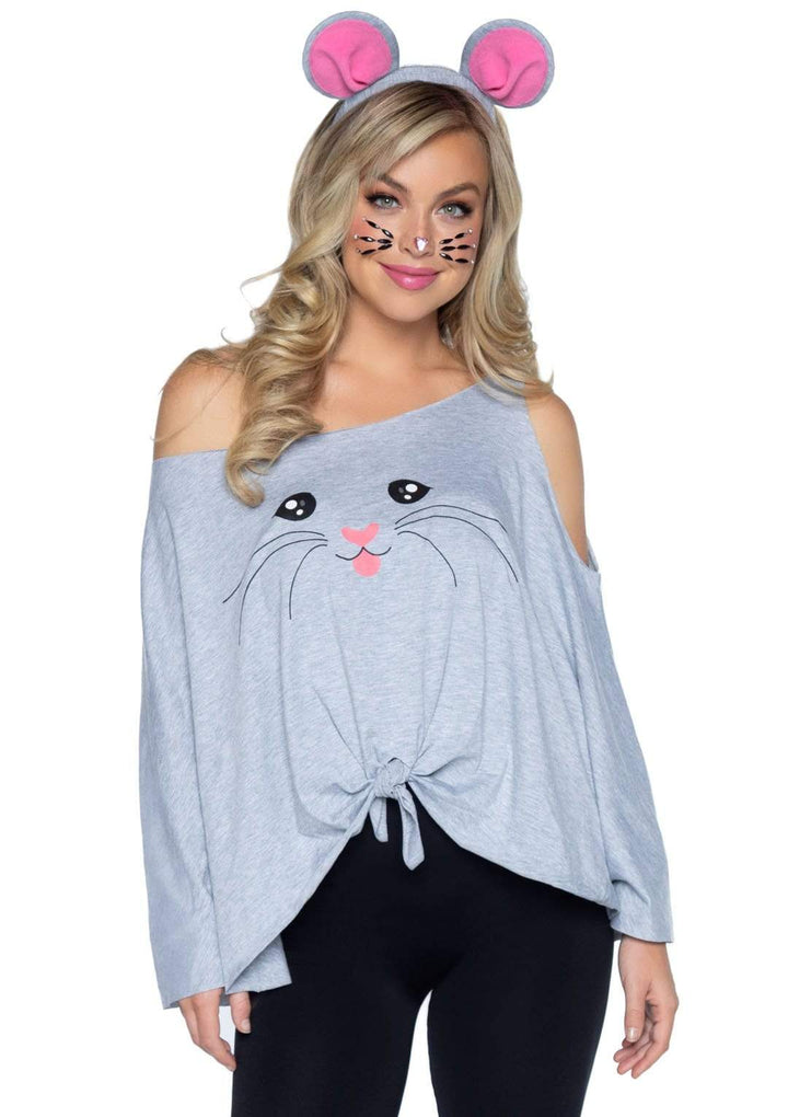 Mouse Knotted Front Poncho with Cold Shoulder Sleeves and Mouse Ear Headband