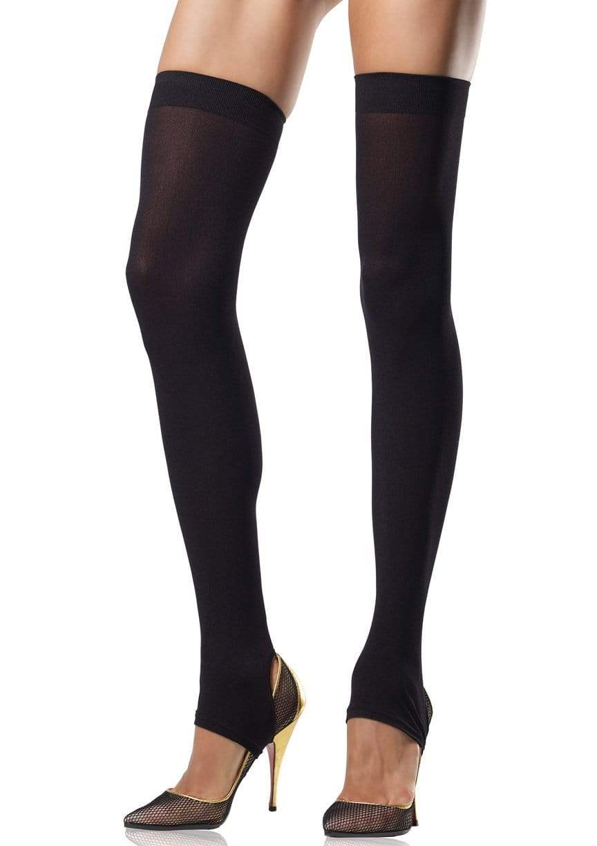 Black Opaque Stirrup Style Thigh Highs