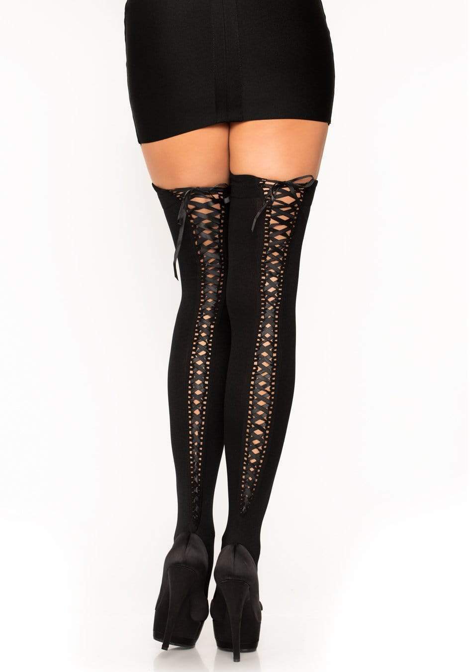 Back Lace Up Opaque Thigh Highs