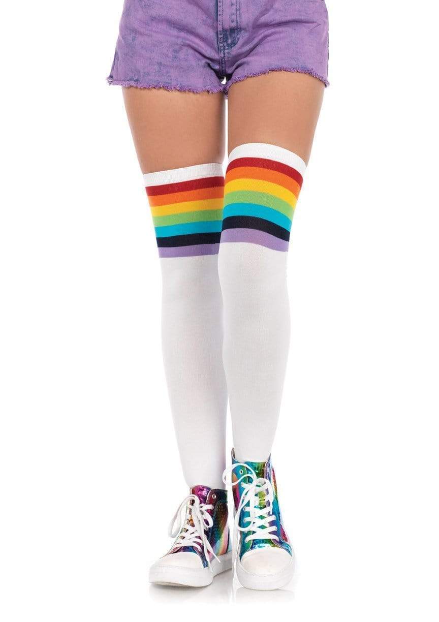 White Over the Knee Stockings with Rainbow Striped Top